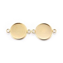 201 Stainless Steel Cabochon Connector Settings, Plain Edge Bezel Cups, Flat Round, Real 24K Gold Plated, Tray: 16mm, 25x18x2mm, Hole: 2mm(X-STAS-F191-15G-F)