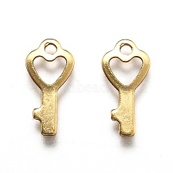 201 Stainless Steel Charms, Laser Cut, Key, Real 18k Gold Plated, 13x6x0.5mm, Hole: 1.4mm(STAS-B001-22G)