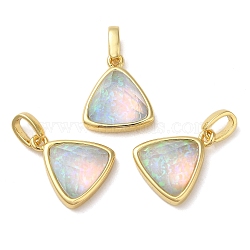 Rack Plating Brass with Synthetic Opal Pendants, Triangle, Champagne Yellow, 15x12.5x6mm, Hole: 5mm(KK-S370-10G-03)