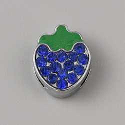 Alloy Rhinestone Slide Charms, with Enamel, Strawberry, Platinum, Capri Blue, 13x10.5x5mm, Hole: 8x1.5mm(FIND-WH0419-90C)