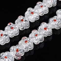 Transparent Handmade Bumpy Lampwork Beads Strands, with Silver Glitter, Flower, White, 13.5~14.5x14.5x8.5~10mm, Hole: 0.8~1.6mm, about 35pcs/strand, 18.50 inch~19.37 inch(47cm~49.2cm)(LAMP-S194-022G)