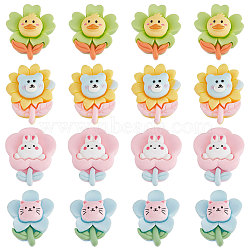 60Pcs 4 Style Opaque Resin Cabochons, for DIY Accessories, Flower with Animal, Mixed Color, 15pcs/style(RESI-SC0002-03)