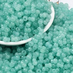 Transparent Colours Glass Seed Beads, Mushroom, Light Sea Green, 5.5x4.5mm, Hole: 1mm, 4150pcs/pound(SEED-R001-01Q)