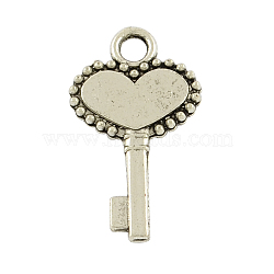 Tibetan Style Alloy Heart Skeleton Key Charms, Cadmium Free & Lead Free, Antique Silver, 17x10x1mm, Hole: 2mm, about 2270pcs/1000g(TIBEP-4368-AS-RS)