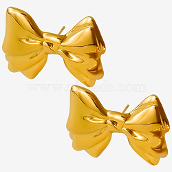 Stylish Sweet Bowknot Stud Earrings for Women, Metal Design, Golden, 24x34mm(HF1688-2)