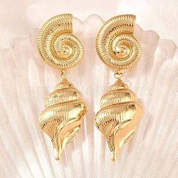 304 Stainless Steel Stud Dangle Earrings for Women, Conch Shape, Ion Plating(IP), Golden, 75x24mm(SA-H001-09G)
