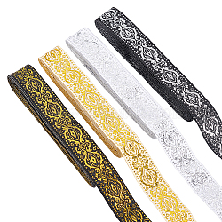 14M 4 Styles Ethnic Style Embroidery Polyester Ribbons, Jacquard Ribbon, Garment Accessories, Floral Pattern, Mixed Color, 3/4 inch(20mm), about 3.5m/style(OCOR-FG0001-45)