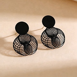 Alloy Stud Dangle Earrings, Flat Round, Black, 30mm(WG62864-01)