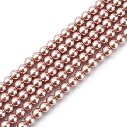 Eco-Friendly Grade A Glass Pearl Beads, Pearlized, Round, Rosy Brown, 6mm, Hole: 1.2~1.5mm, about 68pcs/Strand, 16''(40.64cm)(HY-J002-6mm-HX062)