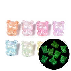 Luminous Opaque UV Plating Acrylic Beads, Textured Bear, Glow in the Dark, Mixed Color, 21x17x13mm, Hole: 2.5mm(OACR-Q204-17)