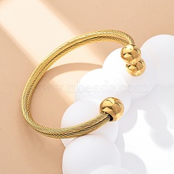 304 Stainless Steel Round Ball Cuff Bangles for Women, Golden, 3/4 inch(2cm), Inner Diameter: 1-3/4x2-1/2 inch(6.2x4.5cm)(BJEW-P310-05G)