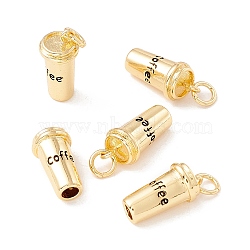 Brass Pendants, with Jump Rings, Cadmium Free & Lead Free, Long-Lasting Plated, Coffee Cup with Word Coffee, Real 18K Gold Plated, 15x7.5mm, Hole: 3mm(X-KK-P217-18G)