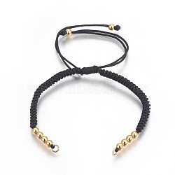 Nylon Cord Braided Bead Bracelets Making, with Brass Beads, Long-Lasting Plated, Real 24K Gold Plated, Black, 10-1/4 inch(26cm)~11-5/8 inch(29.6cm)(X-BJEW-F360-F08)