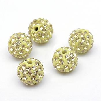 Polymer Clay Pave Rhinestone Beads, Disco Ball Beads, Jonquil, PP13(1.9~2mm), 6 Rows Rhinestone, 10mm, Hole: 1.5mm