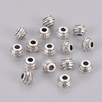 Tibetan Style Alloy Spacer Beads, Lead Free & Nickel Free & Cadmium Free, Barrel, Antique Silver, 9x7mm, Hole: 3.5mm