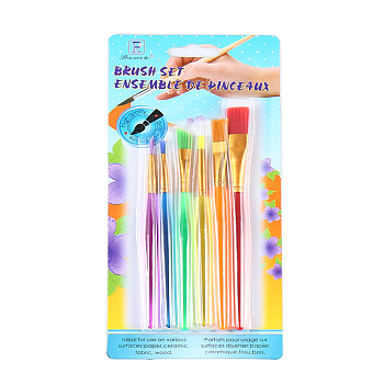 Plastic Children's Nylon Brush Head Tempera Paint Brush Set, with Aluminium Tube, for Artist Painting Brush Supplies, Mixed Color, 13~15cm, 6pcs/set