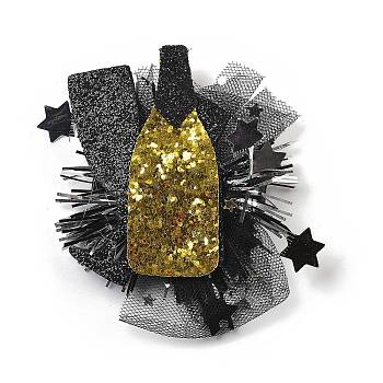 New Year's party Iron Hair Clip, Mesh, PET and Gold Onion Cloth Hair Accessories, Bottle, 84x82x13mm