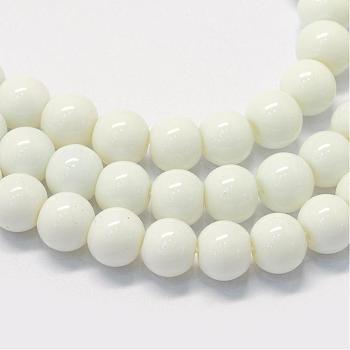 Baking Painted Glass Round Bead Strands, Snow, 6.5mm, Hole: 1.5mm, about 135~140pcs/strand, 31.8 inch