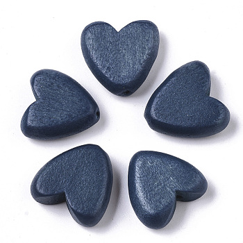 Painted Natural Wood Beads, Heart, Marine Blue, 15.5x15.5x6mm, Hole: 1.5mm