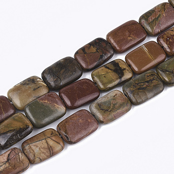 Natural Picasso Stone/Picasso Jasper Beads Strands, Rectangle, 13.5~14x10x4~4.5mm, Hole: 1mm, about 28~29pcs/strand, 15.5 inch