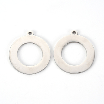 201 Stainless Steel Pendants, Laser Cut, Donut, Stainless Steel Color, 28x25x1.2mm, Hole: 2mm