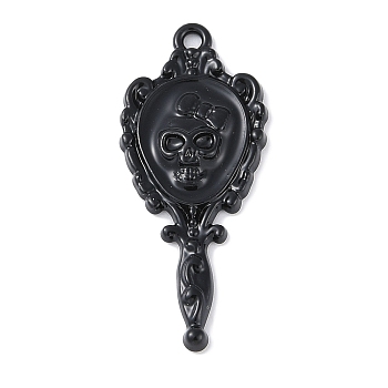 Halloween Rack Plating Alloy Enamel Pendants, Cadmium Free & Nickel Free & Lead Free, Mirror with Skull Charm, Black, 35.5x15x3mm, Hole: 1.6mm