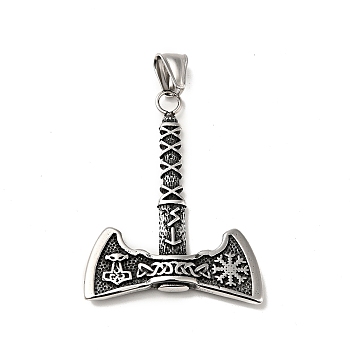 304 Stainless Steel Manual Polishing Pendants, Axe Charms, Antique Silver, 48x36.5x5mm, Hole: 4x8mm