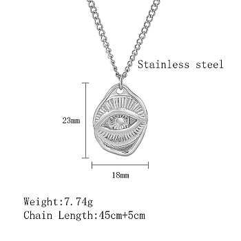 304 Stainless Steel Pendant Necklaces, Eye, Stainless Steel Color, 17.72 inch(45cm)