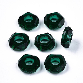 Epoxy Resin European Beads, Large Hole Beads, Donut, Faceted, Sea Green, 13~14x5mm, Hole: 6mm