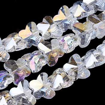 Electroplate Glass Beads, AB Color Plated, Faceted, Butterfly, Clear AB, 12x14.5x7.5mm, Hole: 1mm