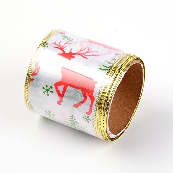 Satin Ribbon, Christmas Theme, Flat with Pattern, Christmas Themed Pattern, 2-3/8 inch(61mm), 2 yards/roll