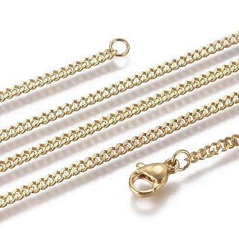 304 Stainless Steel Curb Chain Necklaces, with Lobster Claw Clasp, Golden, 23.62 inch(60cm)