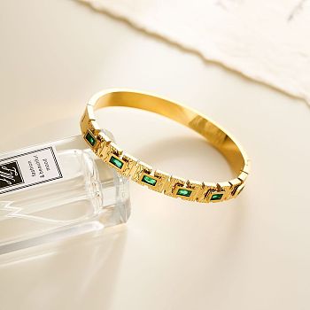 304 Stainless Steel Micro Pave Cubic Zirconia Bangles, Hinged Bangles for Women, Real 18K Gold Plated, Inner Diameter: 2-3/8 inch(6cm)