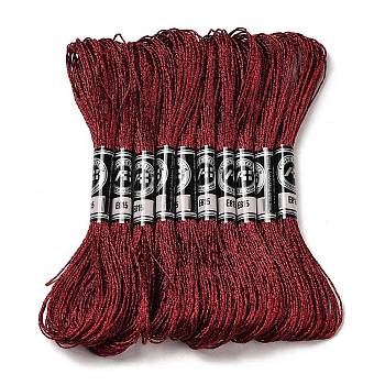 10 Skeins 12-Ply Metallic Polyester Embroidery Floss, Glitter Cross Stitch Threads for Craft Needlework Hand Embroidery, Friendship Bracelets Braided String, FireBrick, 0.8mm, about 8.75 Yards(8m)/skein