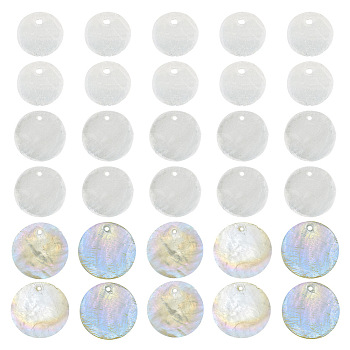 Pandahall 100Pcs 3 Styles Capiz Shell Pendants, Flat Round, WhiteSmoke, 15~25x0.5~1.5mm, Hole: 1.4~1.5mm