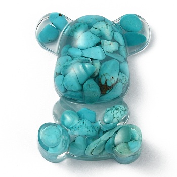 Resin Display Decorations, with Synthetic Turquoise Chips Inside, Bear, 53.5~53.8x41~41.5x17.5~21mm
