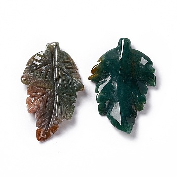Natural Indian Agate Pendants, Leaf Charms, 41.5x25~26x5mm, Hole: 0.8mm