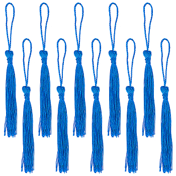 100Pcs Polyester Tassel Big Pendant Decorations, Blue, 80~90x6~7mm