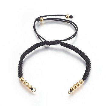 Nylon Cord Braided Bead Bracelets Making, with Brass Beads, Long-Lasting Plated, Real 24K Gold Plated, Black, 10-1/4 inch(26cm)~11-5/8 inch(29.6cm)