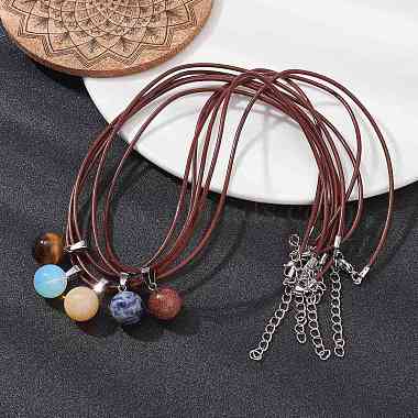 Natural & Synthetic Mixed Gemstone Round Pendant Necklaces(NJEW-JN04478)-2