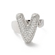 Letter Brass Micro Pave Clear Cubic Zirconia Open Cuff Ring for Women(RJEW-N046-03V-P)-2