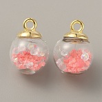 Transparent Glass Globe Pendants, with Glass Rhinestone Inside and Golden Pendant Bails, Round Charms, Salmon, 22x16mm, Hole: 2.5mm(FIND-WH0146-36C)