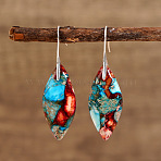 Bohemian Style 304 Stainless Steel Emperor Stone Dangle Earrings, Horse Eye, Platinum, Blue, 51x15mm(SL3554-2)