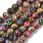 Dyed Natural Regalite/Imperial Jasper/Sea Sediment Jasper Beads Strands, Round Impression Jasper, Mixed Color, 8mm, Hole: 1.2mm, about 23pcs/strand, 7.64''(19.4cm)(X-G-B124-C01-19)