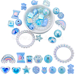 DIY Mixed Style Acrylic Beads Jewelry Making Finding Kits, Light Sky Blue, 15~43mm, Hole: 2.6~3.5mm(DIY-SC0026-37)