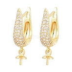 Brass Micro Pave Clear Cubic Zirconia Hoop Earring Findings, Latch Back, for Half Drilled Beads, Cadmium Free & Lead Free, Long-Lasting Plated, Rack Plating, Real 18K Gold Plated, 25.5mm, Pin: 0.8mm(KK-Z158-04G)