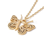 Initial Letter with Butterfly Pendant Necklace, Golden 304 Stainless Steel Jewelry for Women, Letter.V, Pendant: 19x25x1mm, 15.55 inch(39.5cm)(NJEW-C026-01G-V)
