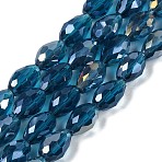 Transparent Electroplate Glass Beads Strands, AB Color Plated, Faceted, Teardrop, Marine Blue, 8x6mm, Hole: 1.2mm, about 65~67pcs/strand, 20.08''(51cm)(X-EGLA-N013-T6mm-B25)
