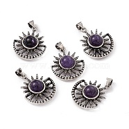 Natural Amethyst Pendants, Sun Charms, with Antique Silver Color Brass Findings, 23x19x8mm, Hole: 4x3.5mm(KK-A173-08AS-01)