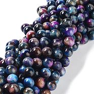 Natural Rainbow Tiger Eye Beads Strands, Dyed, Round, Deep Sky Blue, 10mm, Hole: 1.2mm, about 37pcs/strand, 14.96''(38cm)(G-NH0002-A01-C01)